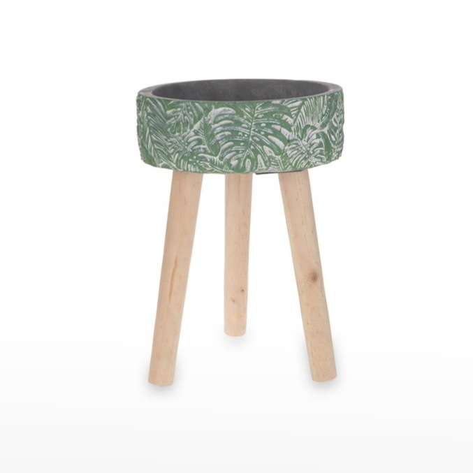 Vaso Cimento com pernas em madeira